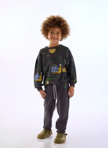 Conjunto Pega-pega Blusão e Calça para Menino Cinza Chumbo Três e Já