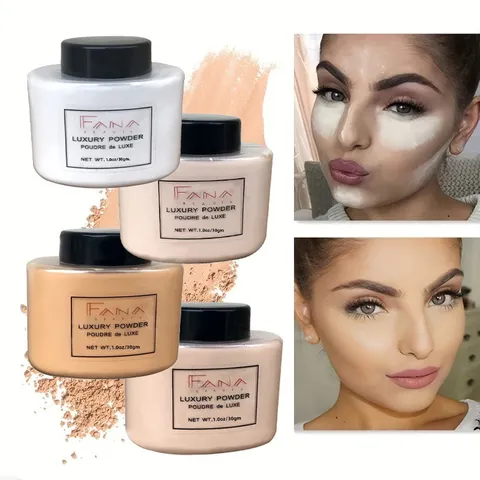 Pó de luxo para mulheres, 4 cores, base facial, banana, pó, garrafa, pó solto, autêntico, controle de óleo, beleza, maquiagem, ferramentas de arte