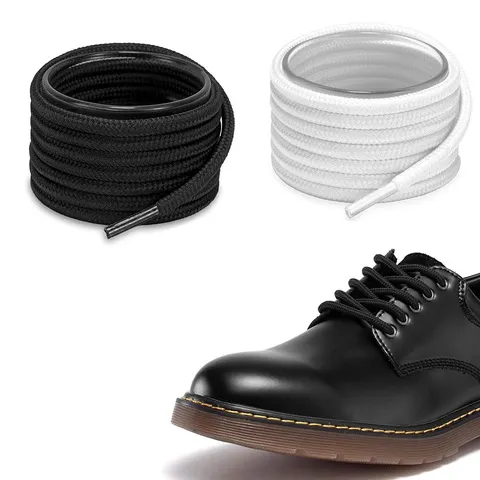 Cadarços redondos de cor preta, para ténis, botas e calçado desportivo.