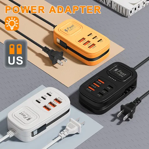 Estação de Carregamento Rápido 6 em 1, Carregador de Mesa Multiportas USB Tipo-C, Adaptador de Carregamento para Múltiplos Dispositivos, Plugue EU, US, UK