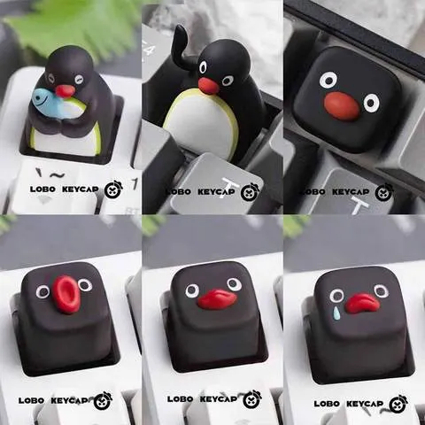 Diversão série pingu expressões múltiplas bonito estilo pinguim teclado mecânico substituir keycap material de resina esc periferia presentes