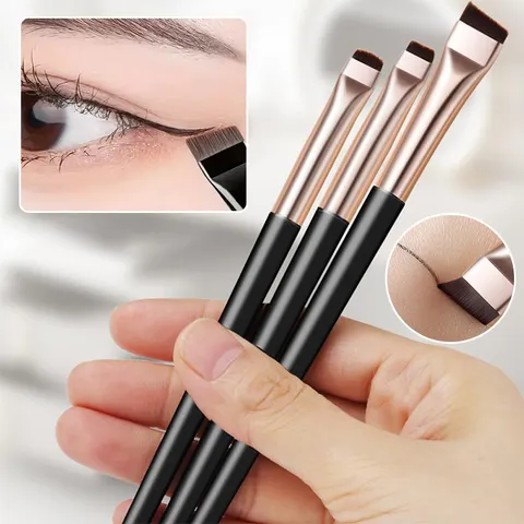 Conjunto de 3 pincéis de maquiagem, pincel para delineador com ponta fina e inclinada, pincel para sobrancelhas, pincel para delineador de contorno, pincel ultrafino para sombra de olhos, maquiagem.