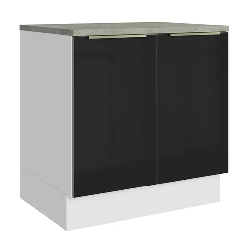 Balcão 80 x 60 cm 2 Portas (Com Tampo) Branco/Preto Lux Madesa