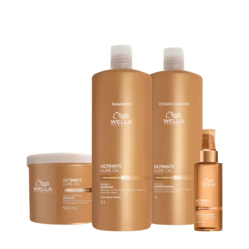 Kit Wella Professionals Ultimate Luxe Oil Shampoo 1L Condicionador 1L Máscara 500ml e Óleo 100ml