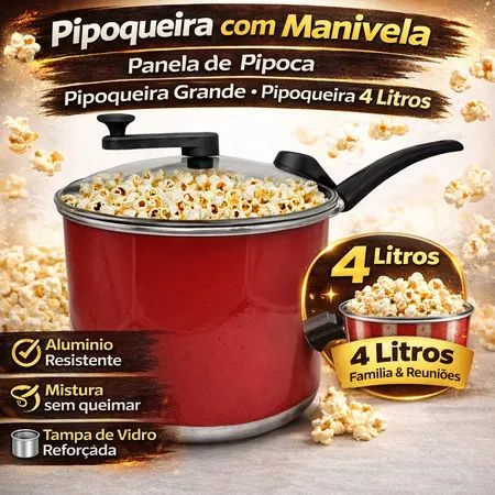 Panela Pipoqueira Alumínio Color N°20 4 Litros com Tampa de Vidro (pipoqueira panela)