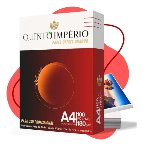 Papel Offset 180g Cartão com 100 Folhas A4 Branco Premium Sulfite Quinto Império
