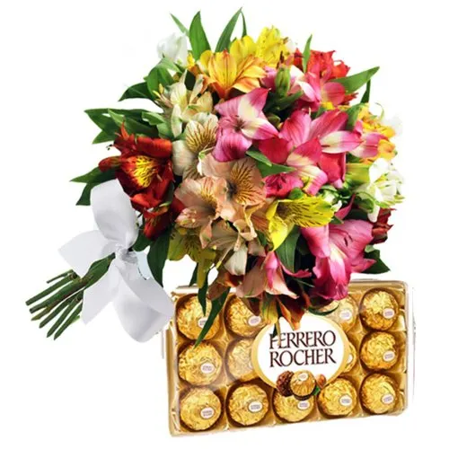 Buquê de 12 Astromélias & Ferrero Rocher