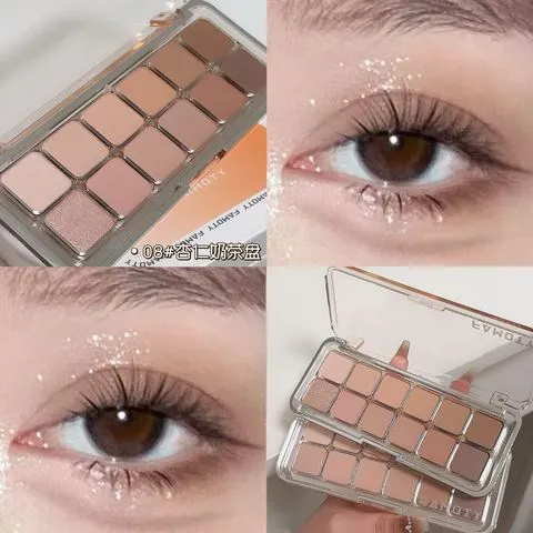 Paleta de sombras foscas de baixa saturação, 12 cores, chá, damasco, tons de terra, maquiagem de olhos totalmente fosca de longa duração para uso diário