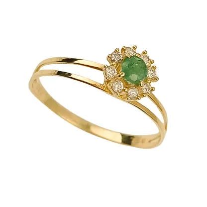 Anel Formatura Esmeralda com Diamantes em Ouro 18K