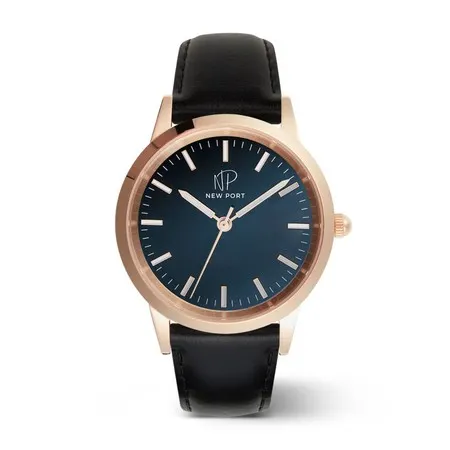 Relógio Masculino de Luxo Clássico Couro Preto New Port 40mm
