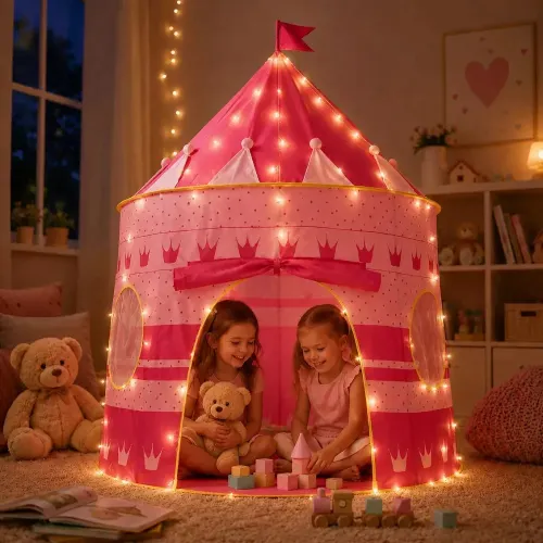 Barraca Infantil Castelo Princesa Rosa para Menina, Cabana Dobrável