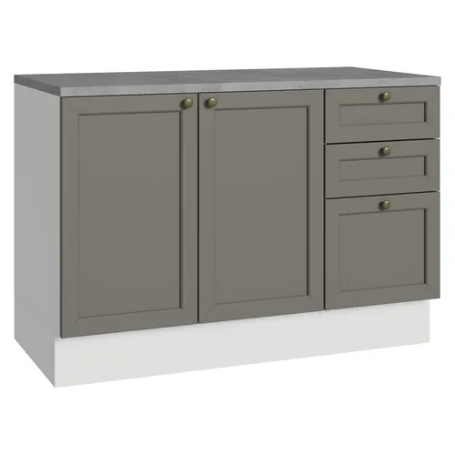 Balcão de Cozinha 120 x 60 cm 2 Portas 3 Gavetas (Com Tampo) Branco/Cinza Vik Madesa