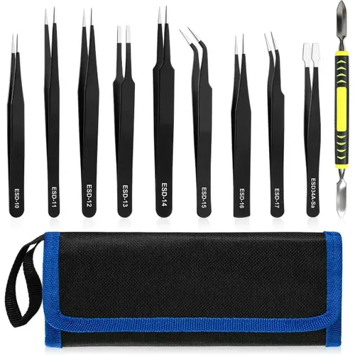 Kit de Pinças Eletrônicas Naisieka NZTZ Antiestáticas em Aço Inoxidável com 10 Peças para Reparo de Celular e Montagem