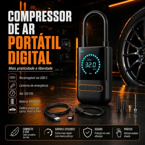 Compressor de Ar Mini Bomba Calibrador de Ar Portátil Recarregável para Pneus de Bicicleta Moto Carro Bolas Infláveis