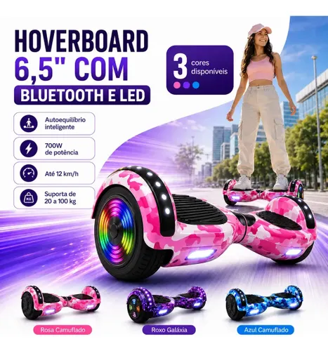 Skate elétrico hoverboard Cybertruck Skate Elétrico Hover Board Rosa camuflado 6.5"
