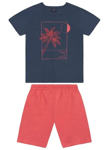 Conjunto para Menino com Camiseta de Coqueiros 3D e Bermuda (Azul Marinho) Guloseima