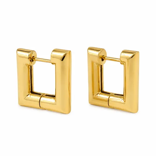 Brinco Argola Abaulada Quadrada 1,5 cm em Ouro 18K