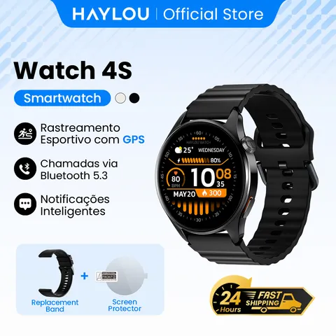 Relógio HAYLOU 4S GPS Smartwatch com Tela HD AMOLED de 1.43”, Posicionamento GPS por 5 Satélites, 120+ Modos de Treino, Relógio Inteligente para Fitness