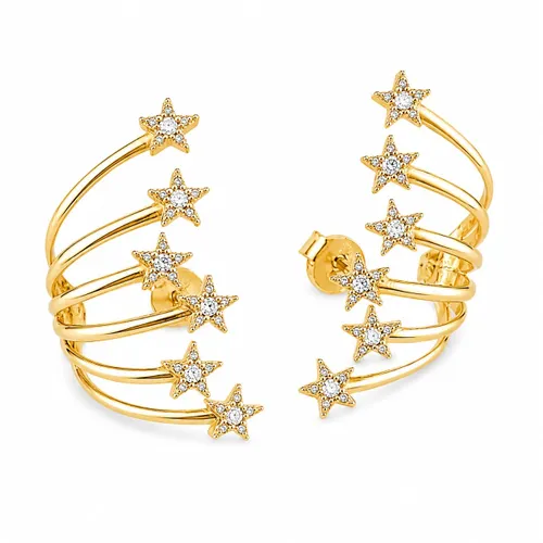 Brinco Ear Cuff 2 cm com 12 Estrelas e Zircônias em Ouro 18K