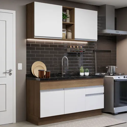 Armário de Cozinha Compacta 150cm Rustic/Branco Glamy Madesa 02