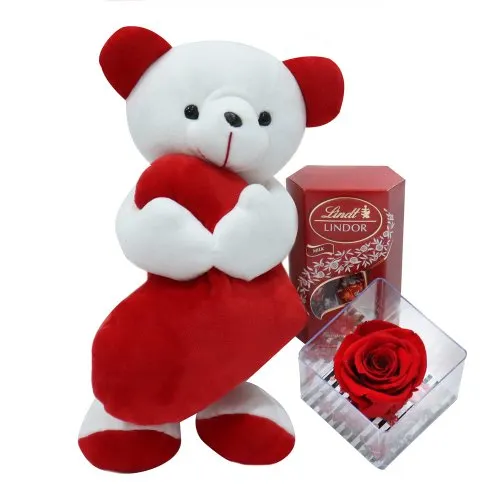 Rosa Encantada no Acrílico com Lindt e Ursinho Carinhoso