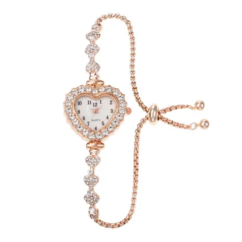 Novo Relógio Feminino com Pulseira de Aço Cravejada de Diamantes em Formato de Coração, Moda Versátil, Alta Beleza, Para Uso Diário