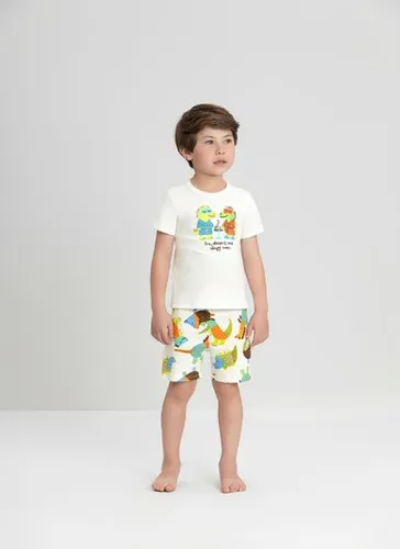 Conjunto de Pijama Infantil para Menino com Camiseta e Bermuda em Suedine (Off White) Up Baby