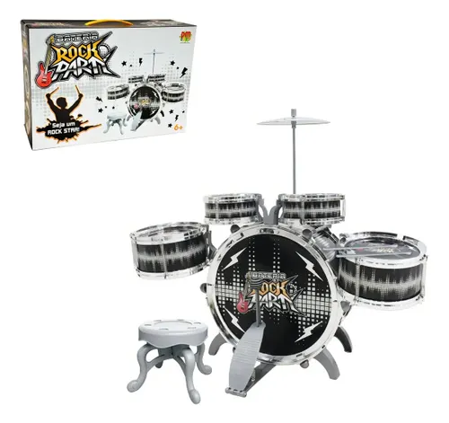 Bateria Infantil Instrumento Musical Rock Party DM Toys Preta DMT6066PR