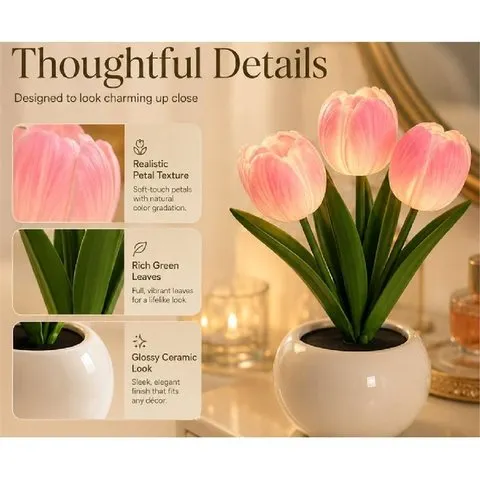 【~ Novo FDDT】Luz Noturna LED Tulipa, Decoração de Cabeceira de Cama para Dormitório, Luz de Sono, Luz de Ambiente com Flor Simulada, Luz Noturna de Cabeceira