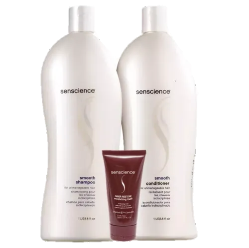 Kit Senscience Smooth Shampoo Condicionador 1 Litro e Máscara Inner Restore 50ml