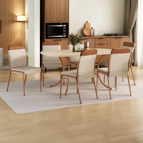 Conjunto Sala de Jantar 6 Cadeiras Quebec Carraro Off Rose