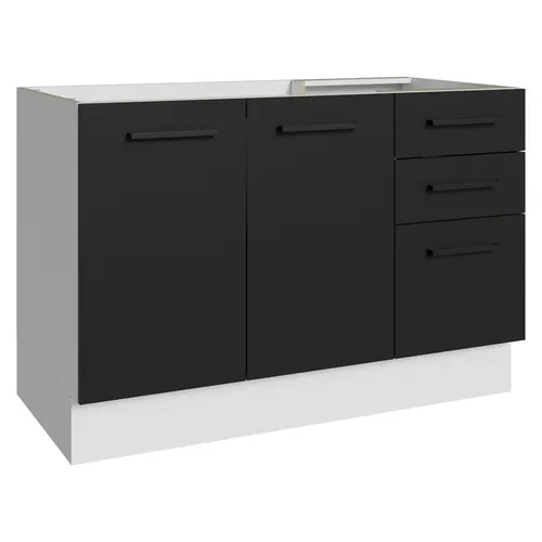 Balcão Gabinete de Pia Madesa Agata 120 x 60 cm 2 Portas e 3 Gavetas (Sem Tampo) Branco/Preto