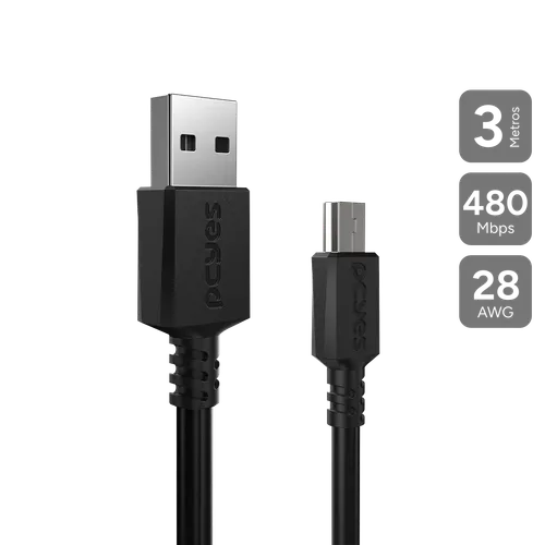 Cabo PCYES USB A 2.0 para Mini USB B 2.0 3 Metros PUANM2-3