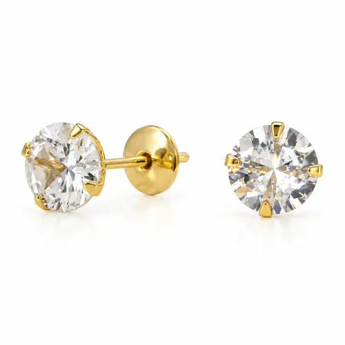 Brinco Zircônia redonda em Ouro 18K
