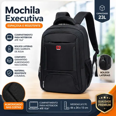 Mochila Swicky Executiva para Notebook 15,6" Reforçada 23L para Trabalho Faculdade Viagem