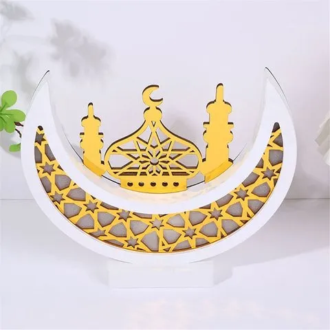 【~ Novo FDDT】Enfeites de luz LED em forma de lua, para decoração de casa, festas e mesas, artesanato em madeira, decoração de estilo oriental, branco.