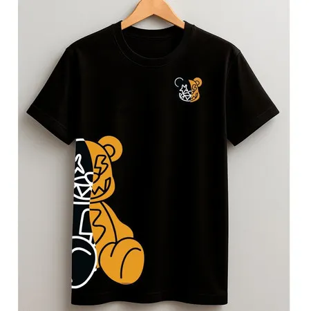 Camiseta Infantil Urso Streetwear Camisa 100% Algodão Juvenil Bear Estilo de Rua Rabiscos 2 ao 16