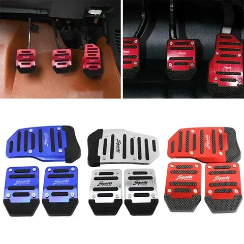Novo Conjunto de Capas de Pedal de Alumínio Antiderrapante Universal para Carros com Transmissão Manual, 2 Peças/3 Peças, Kit de Acessórios para Carro nas Cores Vermelho/Azul/Prata