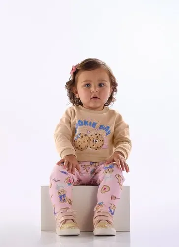 Conjunto Bebê Menina com Blusão e Legging Estampada Marrom