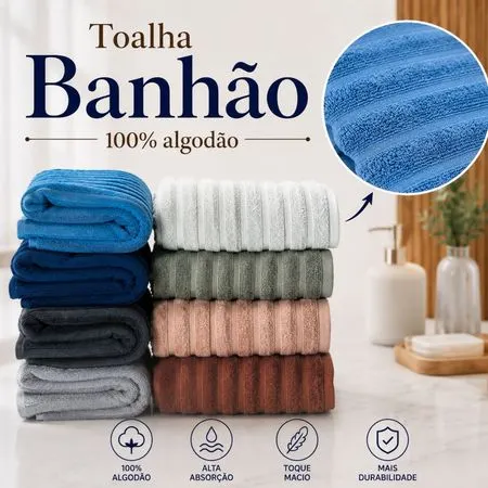 Toalha Banhão Gigante e Rosto 100% Algodão Alta Absorção Toque Macio Aveludada Enxuga Bem Wave Habitat