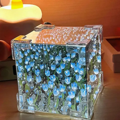 Feito à mão diy tulipa flor cubo luz noturna gt conjunto completo de material pacote decoração do quarto casal presente aniversário luz da noite