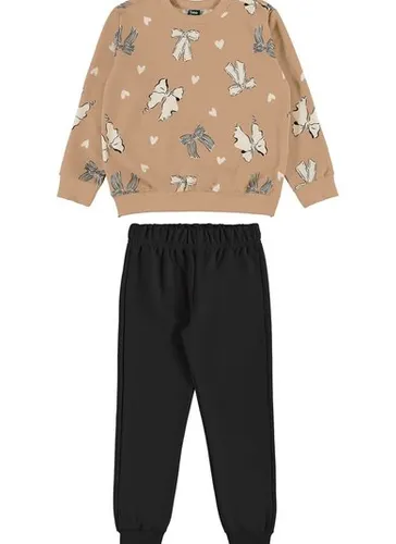 Conjunto Infantil com Blusão Laços e Corações e Calça (Marrom Claro) Bee Loop