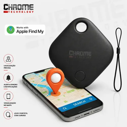 Mini Localizador Rastreador Smart Tag Gps com Cordão Chaveiro Cor Preto Compatível com iPhone Apple Chrome Technology