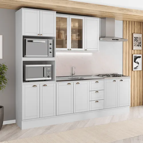 Armário de Cozinha Completa com Balcão Milla Coast Carraro Branco