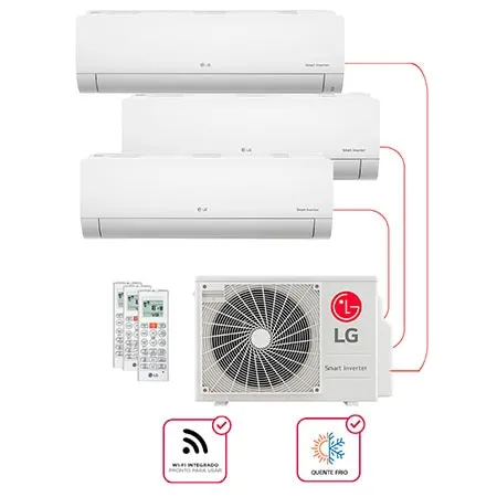 Ar condicionado Multi Split Inverter 3 ambientes (Hiwall 2X 9.000BTUS, 1X12.000BTUS) Quente/Frio WiFi integrado - E3Q2111.OBS