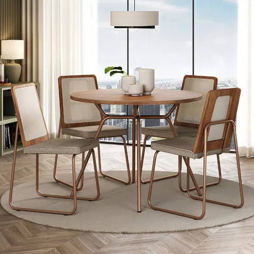 Conjunto Sala de Jantar 4 Cadeiras Domani Rosê Carraro