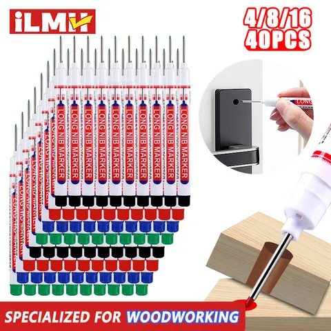 iLMH 4-40 Peças Marcador de Ponta Longa para Furos Profundos, Caneta Perfuradora de Metal, Ferramenta Multiuso Impermeável para Decoração de Banheiro e Marcenaria