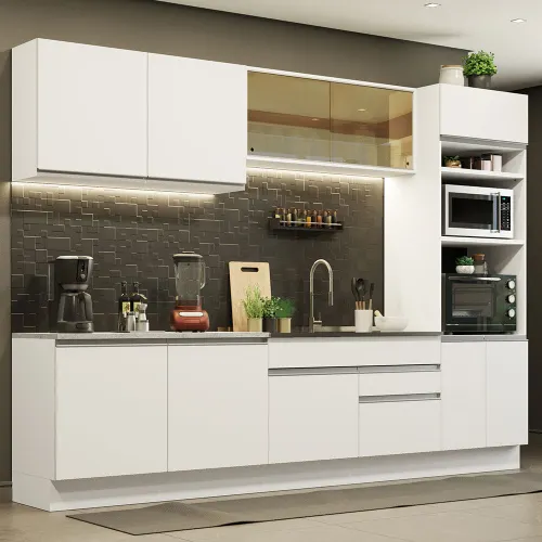 Armário de Cozinha Completa 310cm Branco Glamy Madesa 01