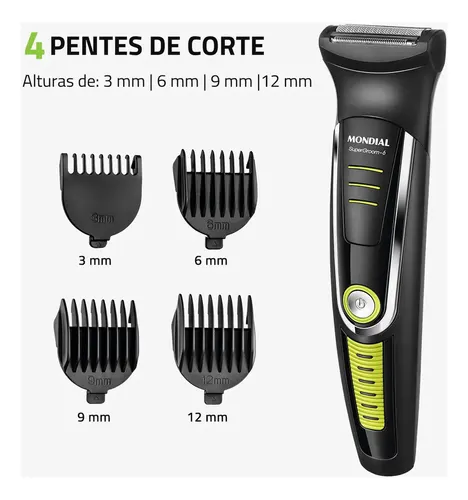 Cortador de Cabelo Mondial Super Groom 6 Bg-04 Melhor Categ Preto/verde
