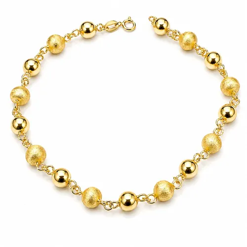 Pulseira 18,5 cm com 17 Bolas Foscas e Lisas em Ouro 18K
